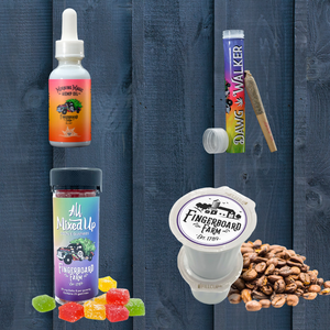 Cbd bundle set with morning Magic, Dawg walker pre roll, all mixed up gummies, and cbd coffee 